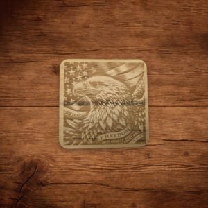 Wood Coaster Patriotic Eagle with Flag in the Background