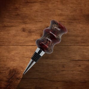 Wine Bottle Stopper Red Pearl Resin with Pine Cone