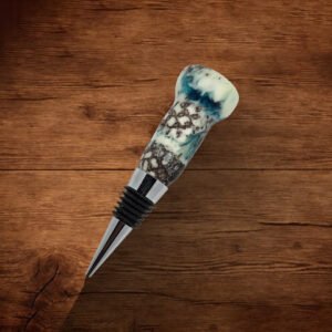 Wine Bottle Stopper - Blue and White Resin with Sweet Gum Ball
