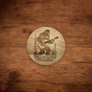 Wood Coaster Sasquatch playing the guitar