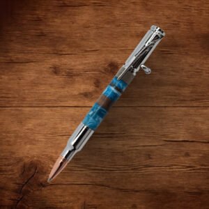 30 Cal Bolt - Blue-White Acrylic Swirl with Black Walnut Burl